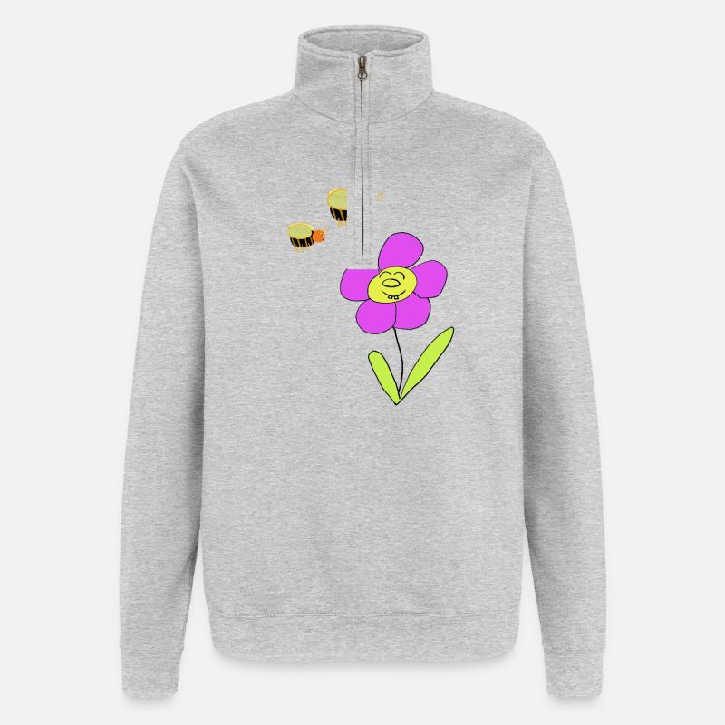 Flower with friendly bees - Quarter-Zip Sweatshirt - heather grey
