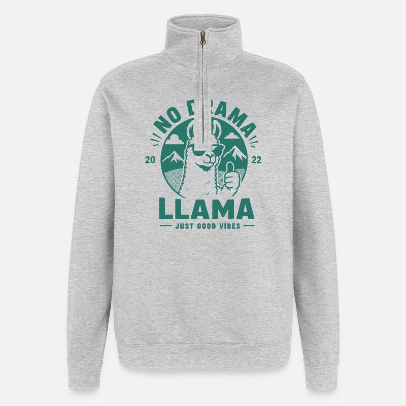 Pas de drame lama - Sweat à zip 1/4 - gris chiné