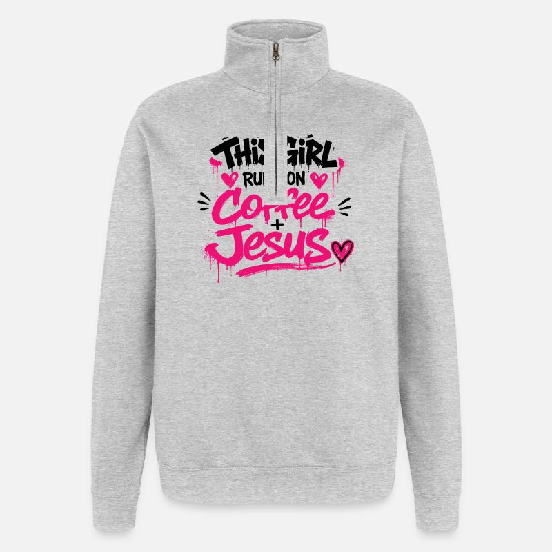 Coffee Jesus Graffiti - Sweat à zip 1/4 - gris chiné