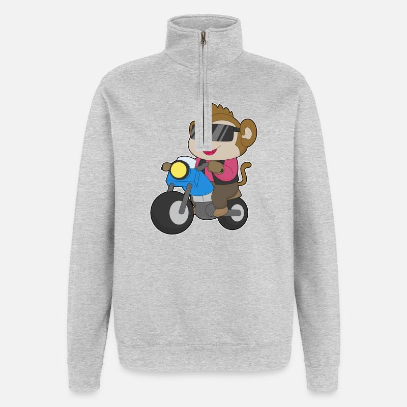 Affe Motorrad - Quarter-Zip-Sweatshirt - Grau meliert
