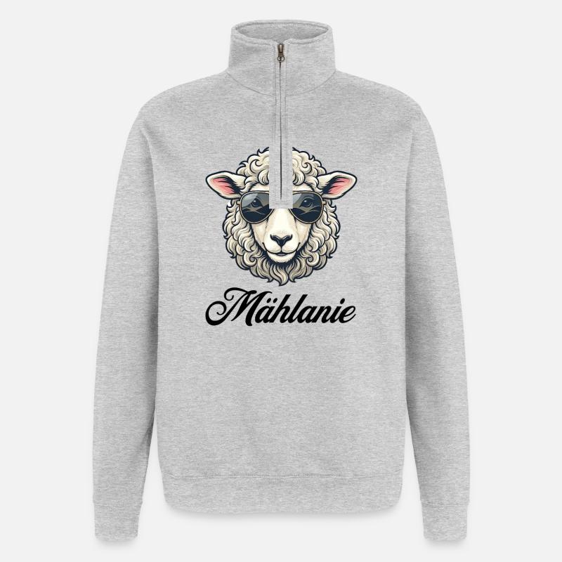 Mählanie Sheep with Sunglasses - Quarter-Zip Sweatshirt - heather grey