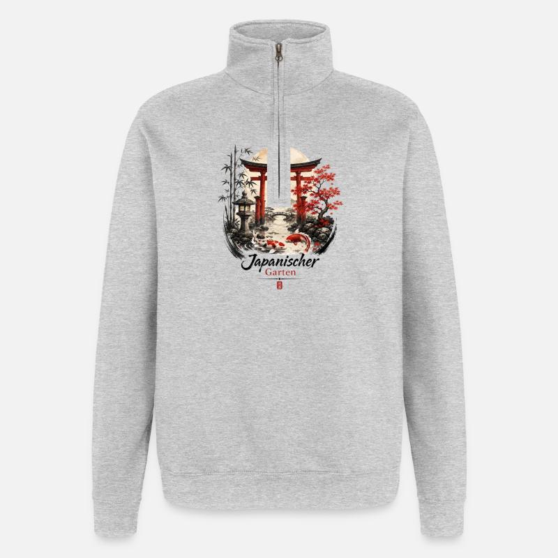 Japanischer Garten - Quarter-Zip-Sweatshirt - Grau meliert
