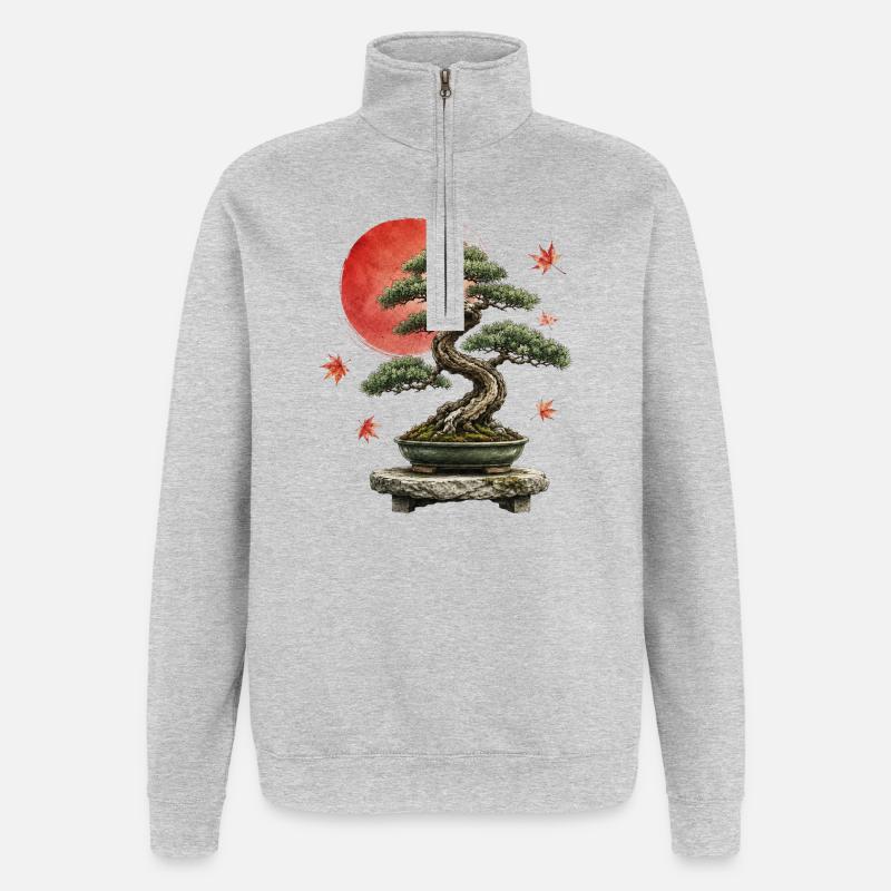 Bonsaï Soleil Rouge - Sweat à zip 1/4 - gris chiné
