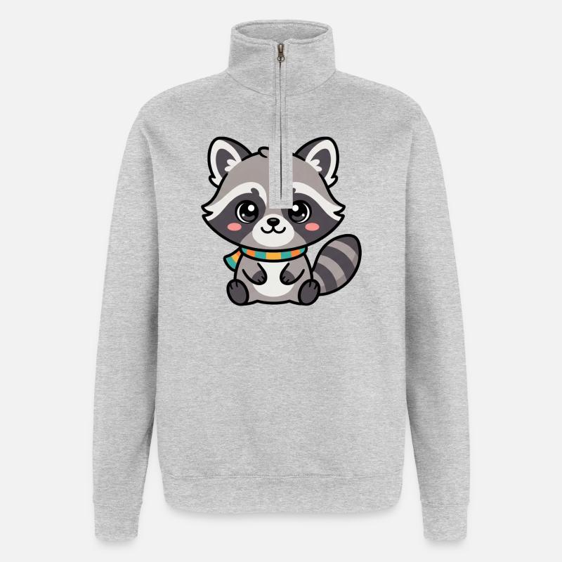 Raton laveur câlin avec écharpe - Sweat à zip 1/4 - gris chiné