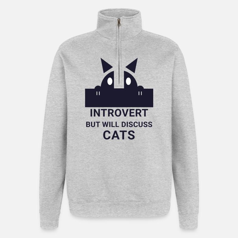 Introvertierter wird über Katzen sprechen - Quarter-Zip-Sweatshirt - Grau meliert