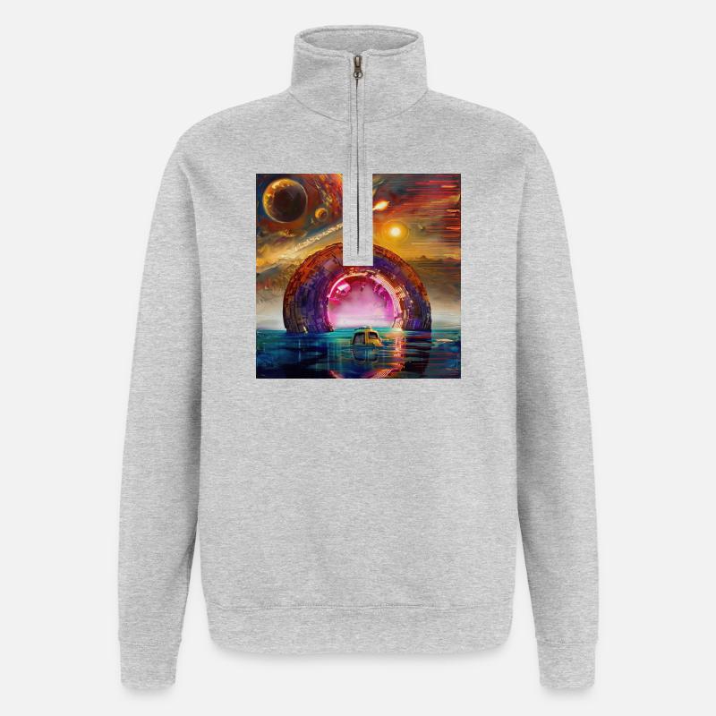 Neon-Rundportal am Horizont - Quarter-Zip-Sweatshirt - Grau meliert