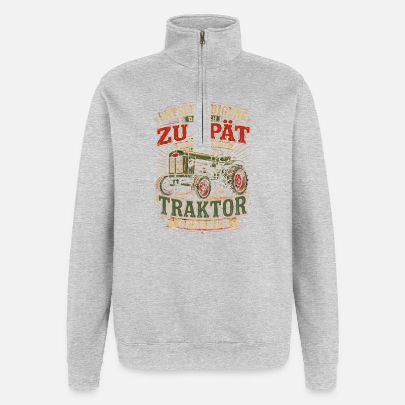 Spät dran Traktor Spruch - Quarter-Zip-Sweatshirt - Grau meliert