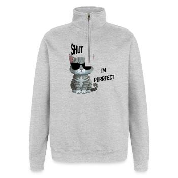 Lunettes de soleil Chat Heureux Chat - Sweat à zip 1/4 - gris chiné - Devant - AI Model Female 172 light (172cm) & AI Model Male 178 dark (178cm)