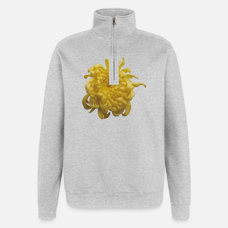 Vibrant_Yellow_Chrysanthemum_Flower - Quarter-Zip-Sweatshirt - Grau meliert