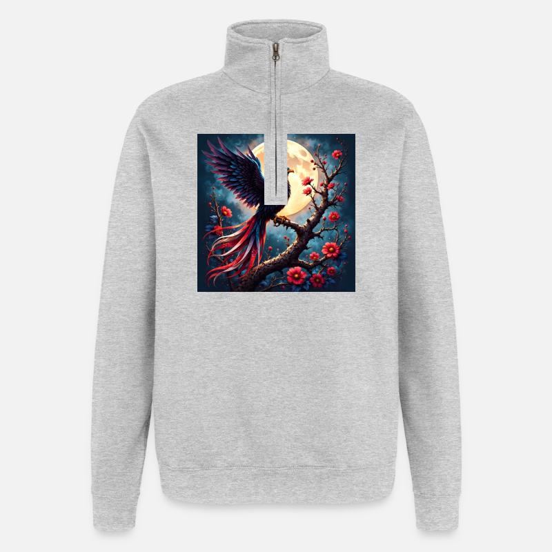 Blue Phoenix Under Full Moon - Quarter-Zip Sweatshirt - heather grey