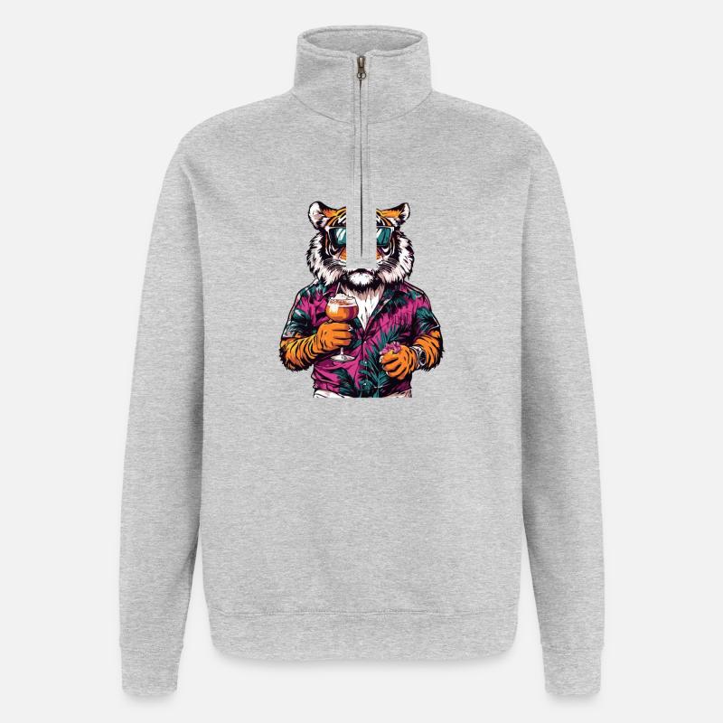 Tiger Comic Sommer - Quarter-Zip-Sweatshirt - Grau meliert