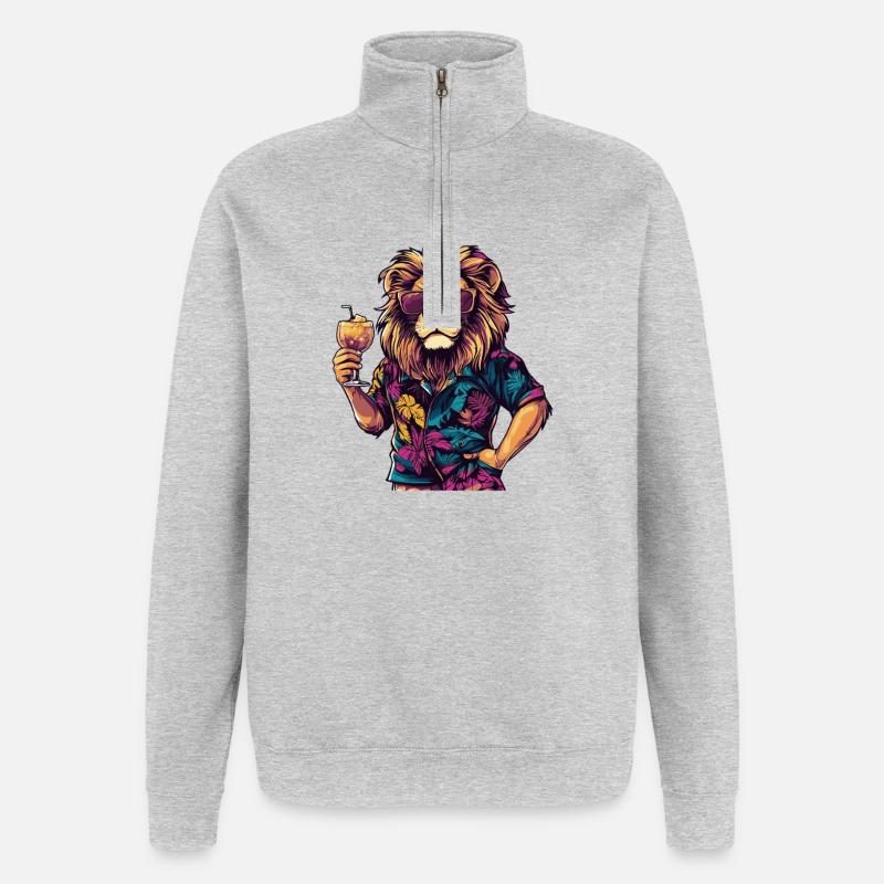 Lion Comic Summer - Sweat à zip 1/4 - gris chiné