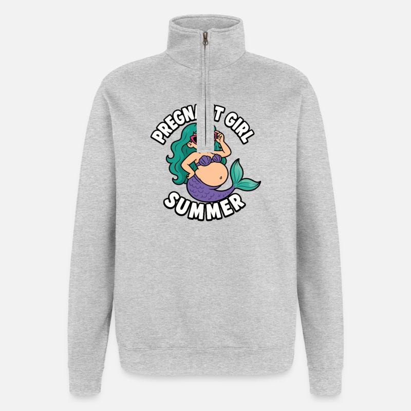 Fille enceinte, été, plage, sirène, - Sweat à zip 1/4 - gris chiné