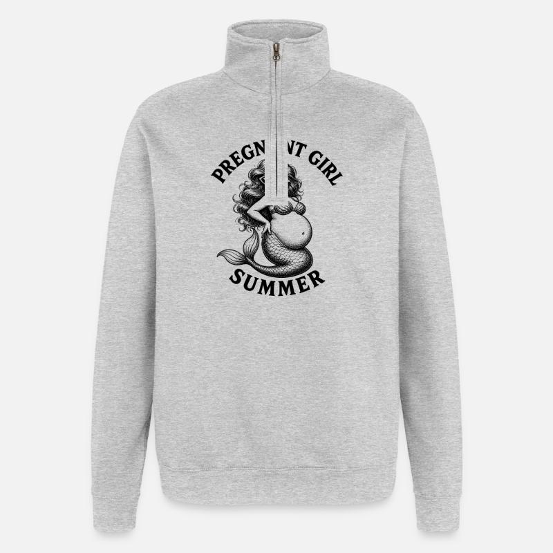 Fille enceinte, été, plage, sirène, - Sweat à zip 1/4 - gris chiné