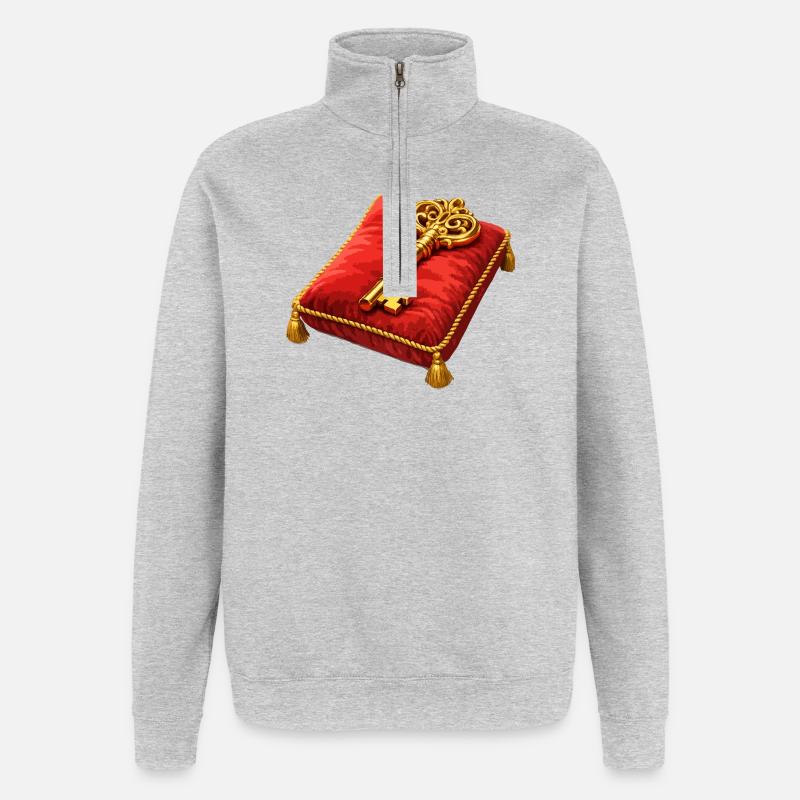 Golden Key on Red Cushion - Quarter-Zip Sweatshirt - heather grey