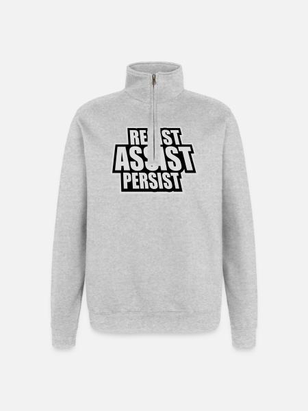Resist Assist Persist Activism Motivation Logo - Quarter-Zip Sweatshirt - heather grey