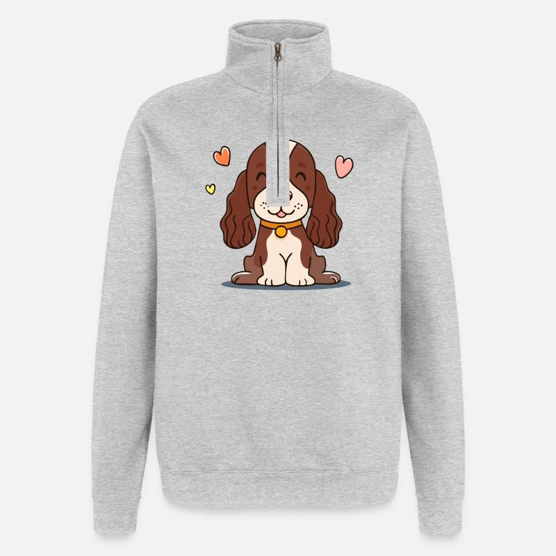 Puppy with fuzzy ears (chibi comic) - Quarter-Zip Sweatshirt - heather grey