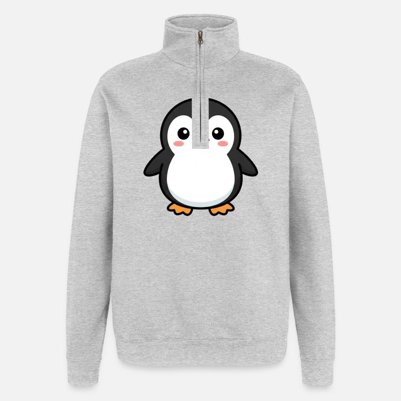 Niedlicher Pinguin-Pixel-Freund - Quarter-Zip-Sweatshirt - Grau meliert