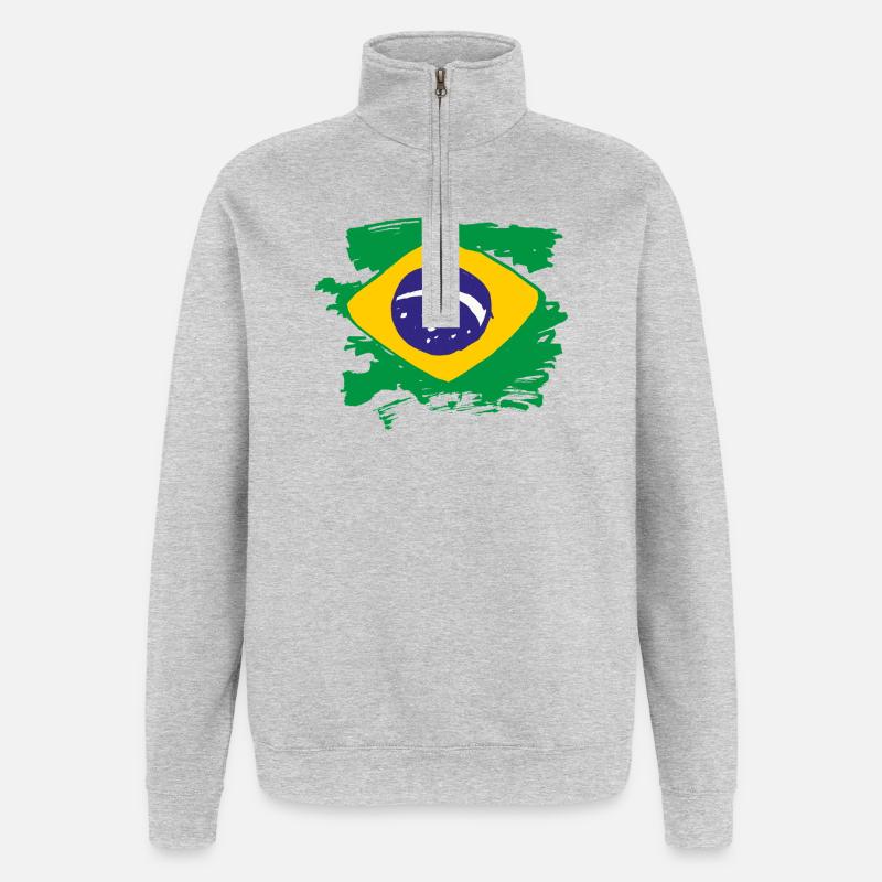 Drapeau du Brésil - Sweat à zip 1/4 - gris chiné