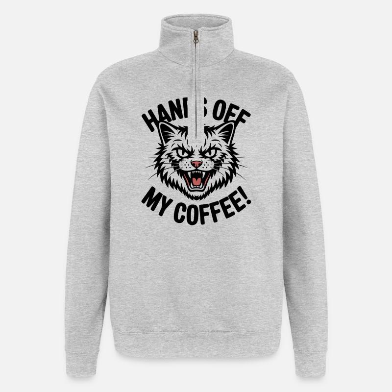Grumpy Kaffeekatze - Quarter-Zip-Sweatshirt - Grau meliert