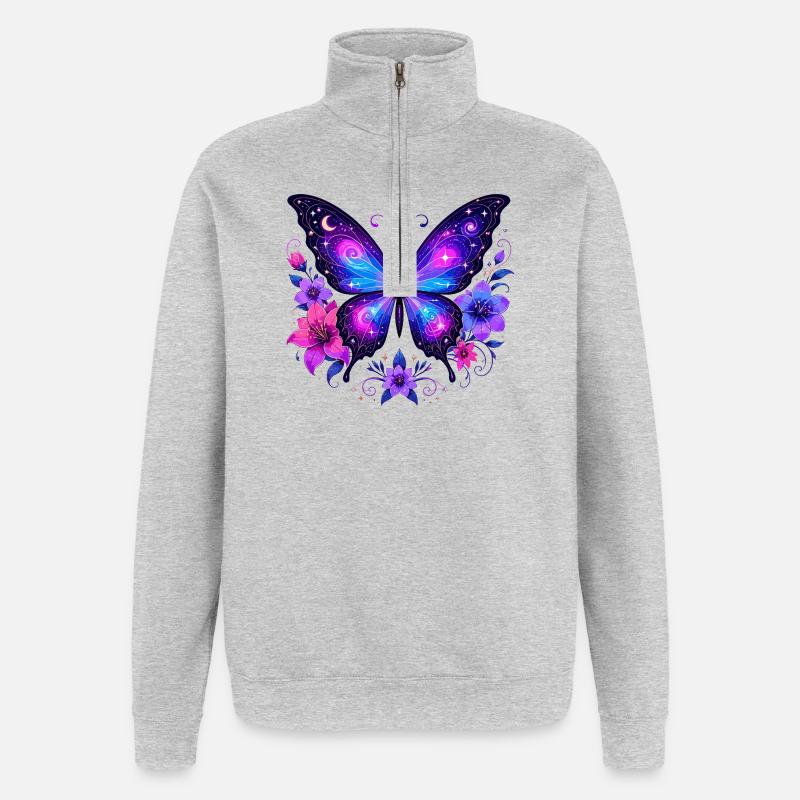 Galaxy Schmetterling Blumen - Quarter-Zip-Sweatshirt - Grau meliert