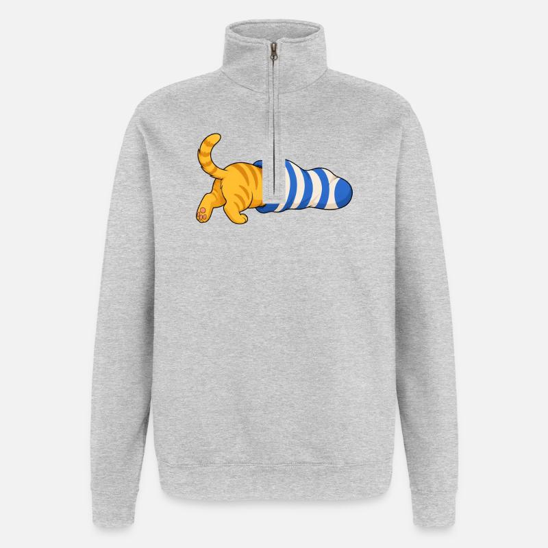 Chat dans la chaussette - Sweat à zip 1/4 - gris chiné