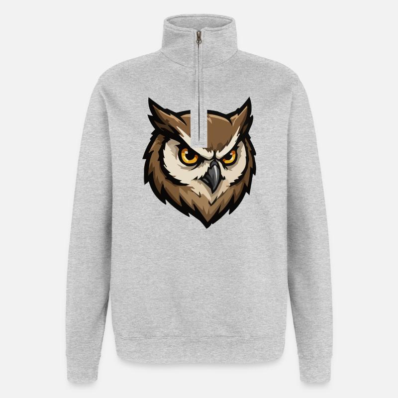 Wachender Eulenkopf Pixel-Stil - Quarter-Zip-Sweatshirt - Grau meliert