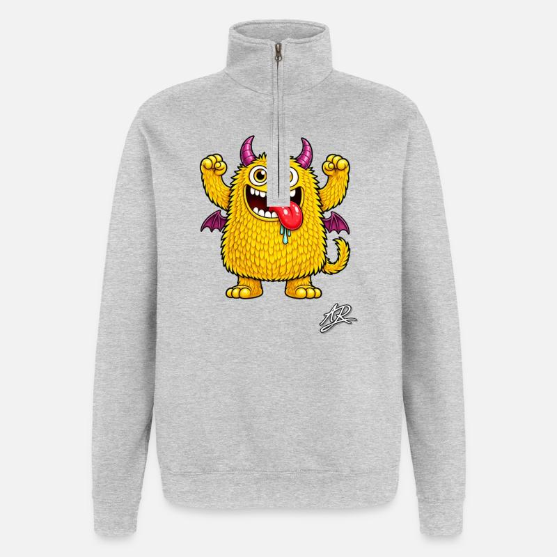 Orange Monster - Quarter-Zip Sweatshirt - heather grey