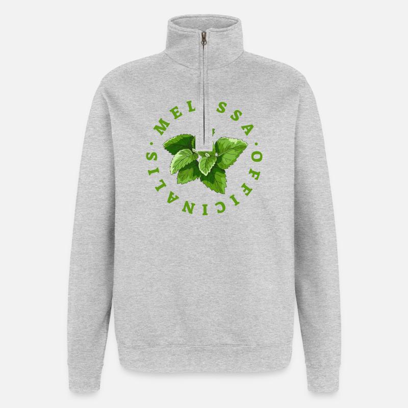 Lemon Balm Leaf Circular Emblem - Quarter-Zip Sweatshirt - heather grey