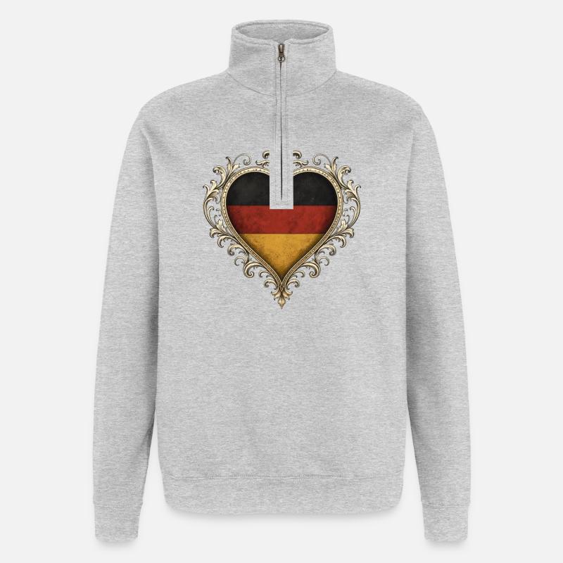 Heart flag in gold frame - Quarter-Zip Sweatshirt - heather grey