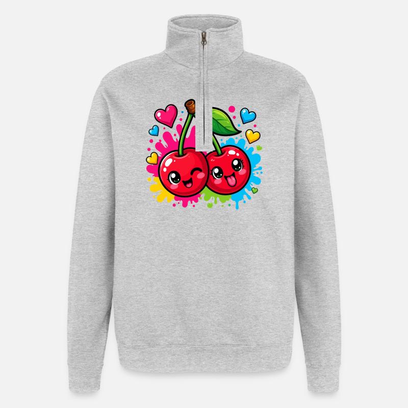 Kirschen Neon-Splash Cartoon - Quarter-Zip-Sweatshirt - Grau meliert