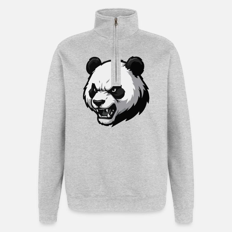 Imprimer vectoriel Angry Panda - Sweat à zip 1/4 - gris chiné