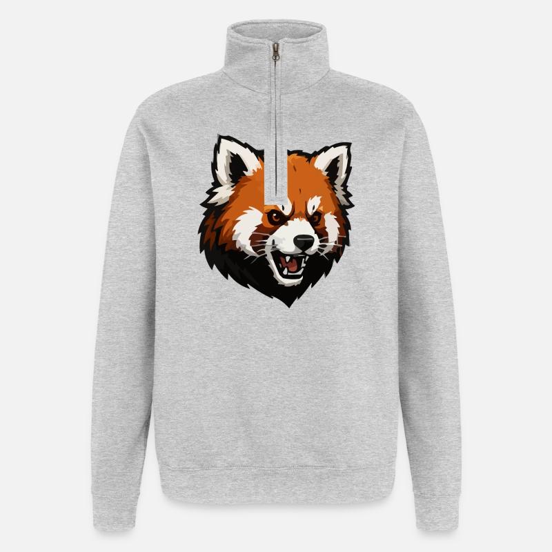 Renard agressif - Sweat à zip 1/4 - gris chiné