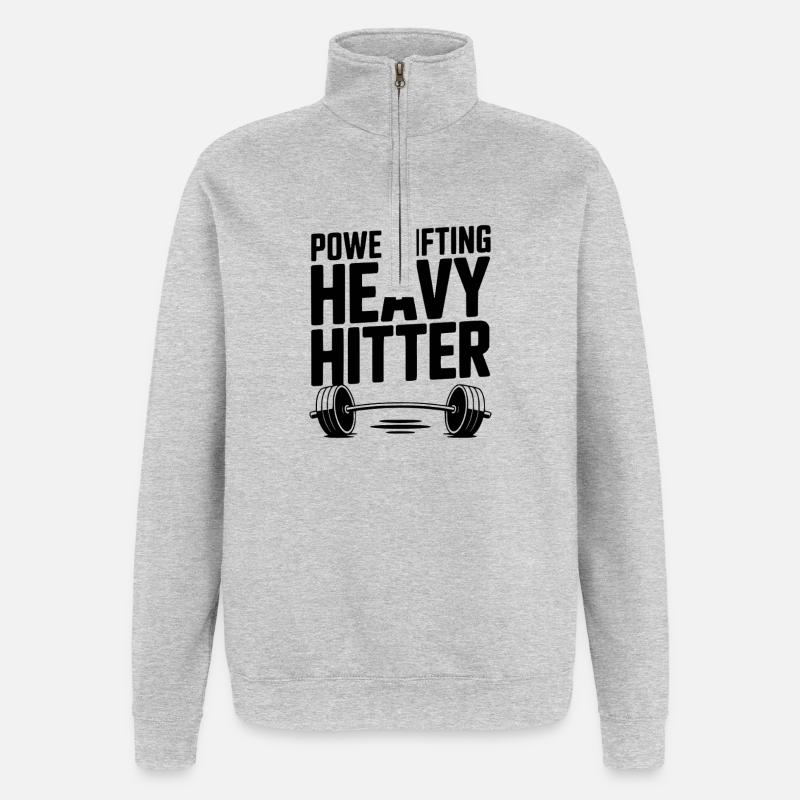 Powerlifting schwerer Schlagmann - Quarter-Zip-Sweatshirt - Grau meliert