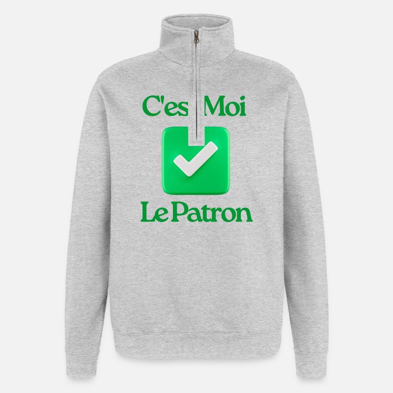 C’est Moi Le Patron - Sweat à zip 1/4 - gris chiné