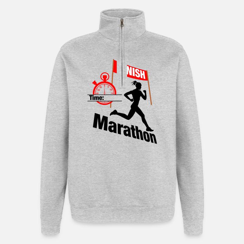 Coureuse marathonienne – Temps de course - Sweat à zip 1/4 - gris chiné