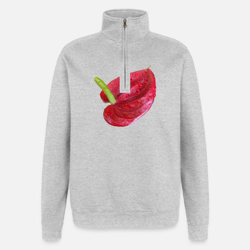Vibrant_Red_Anthurium_Flower - Sweat à zip 1/4 - gris chiné