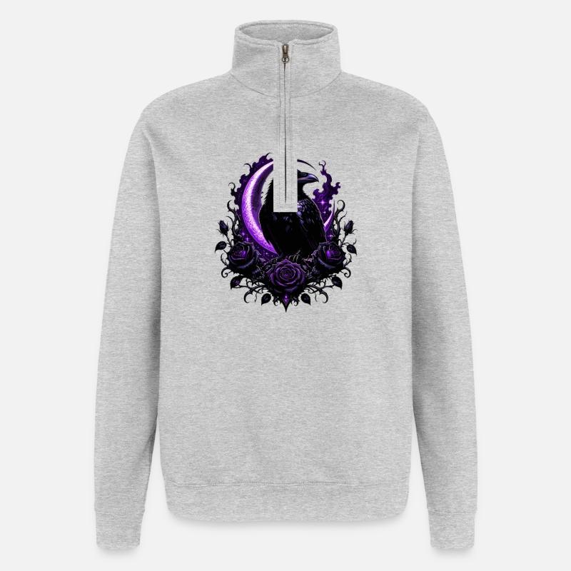 Lila Mondkrähe mit Rosen - Quarter-Zip-Sweatshirt - Grau meliert