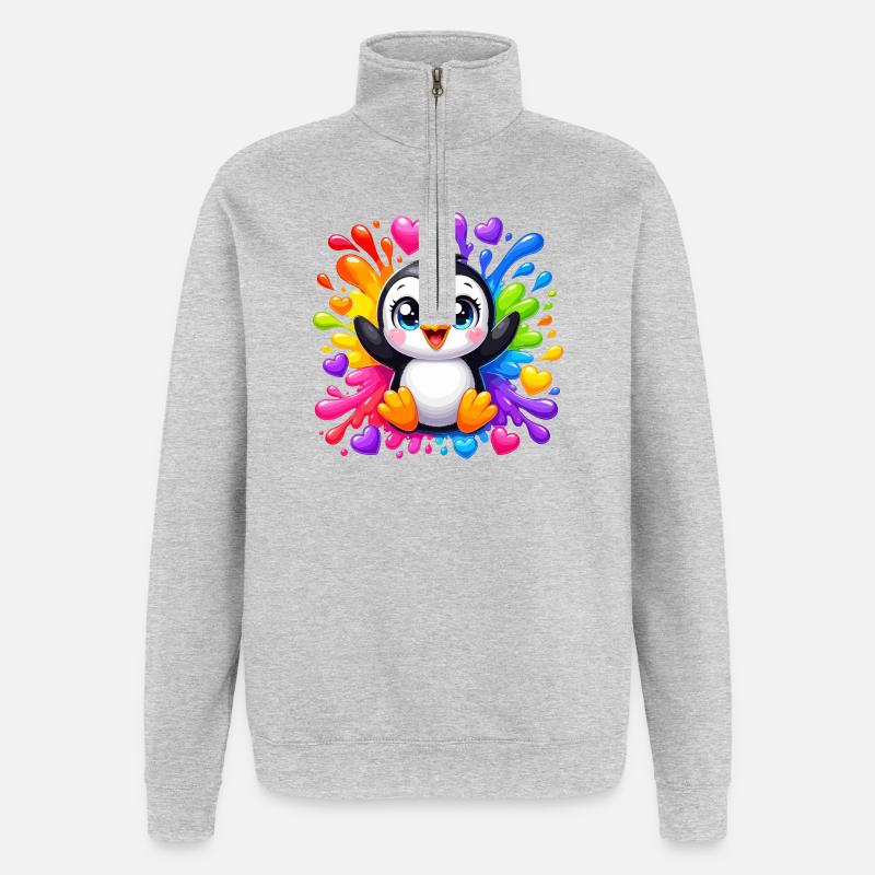 Pinguin Farbherzen Spritzer - Quarter-Zip-Sweatshirt - Grau meliert