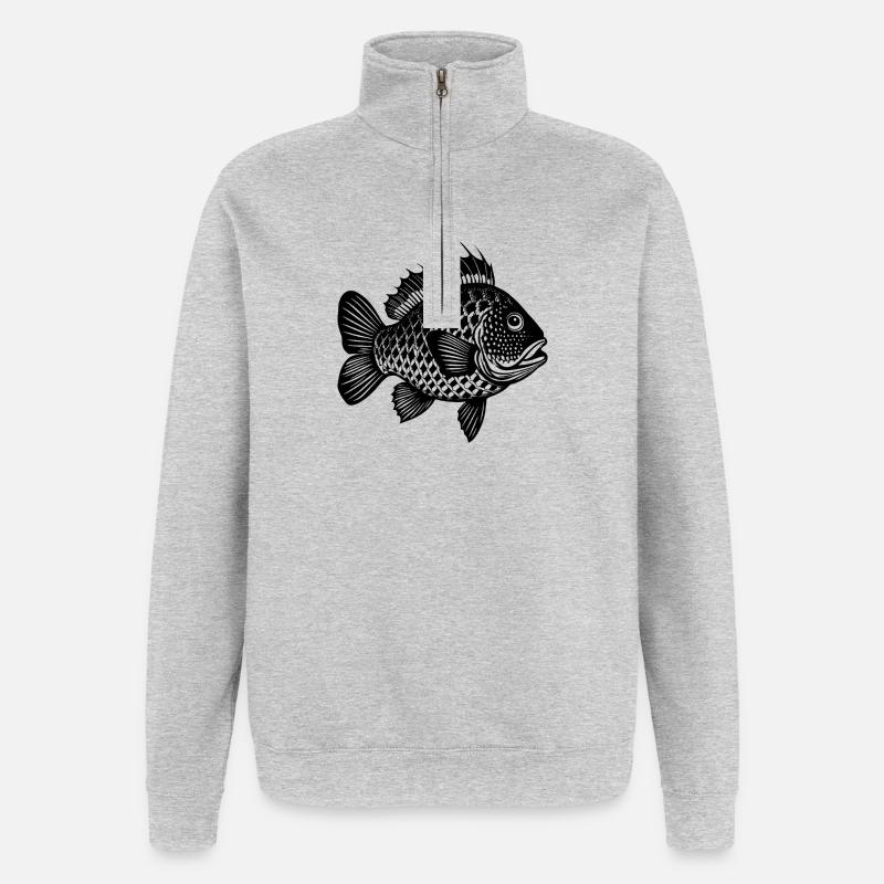 Poisson crapie - Sweat à zip 1/4 - gris chiné