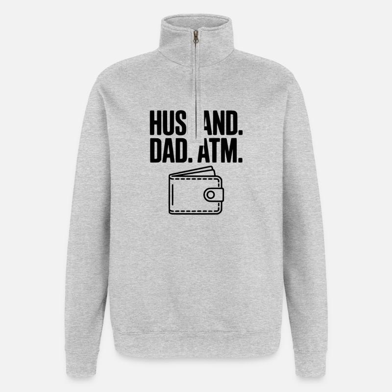 Ehemann. Papa. GELDAUTOMAT. - Quarter-Zip-Sweatshirt - Grau meliert