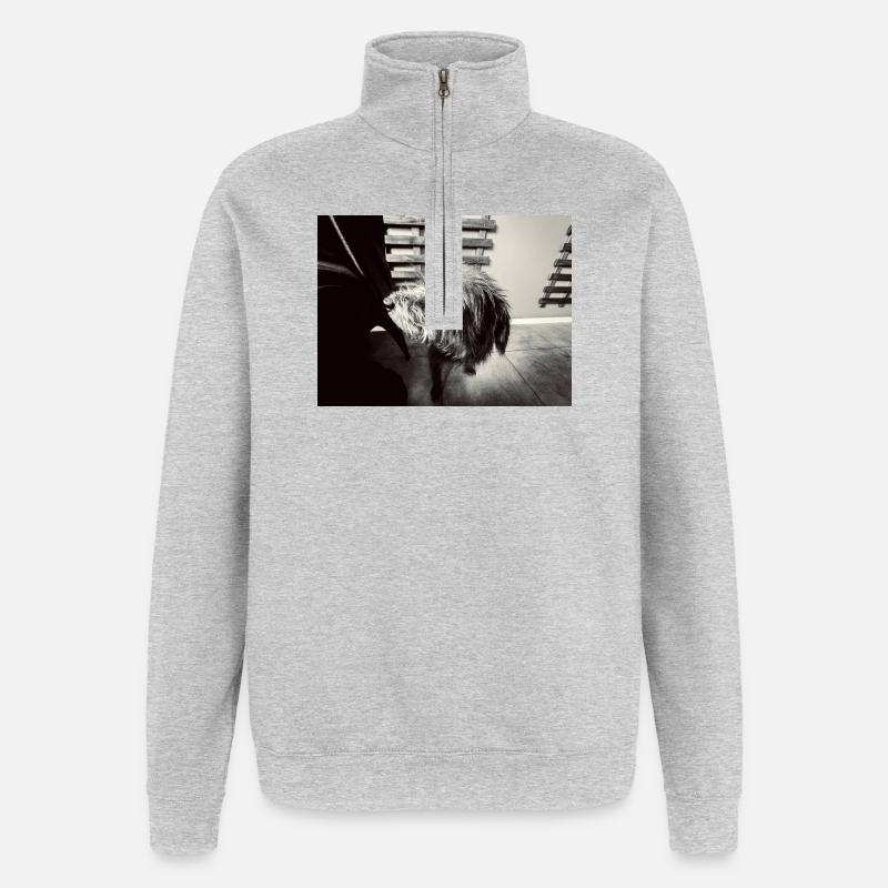 Look canin noir et blanc - Sweat à zip 1/4 - gris chiné