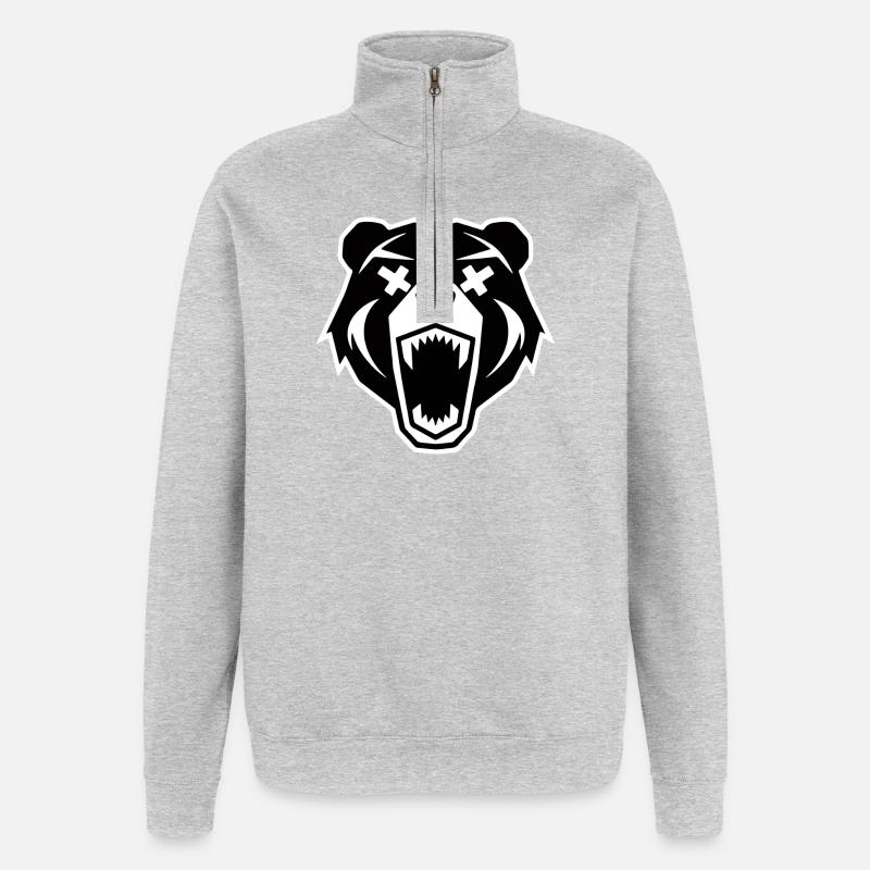 Wütender Bärenkopf - Quarter-Zip-Sweatshirt - Grau meliert