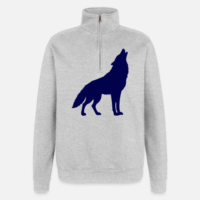 Silhouette du Loup Bleu Minuit - Sweat à zip 1/4 - gris chiné