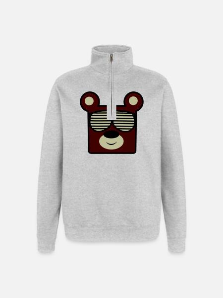 Bear with retro sunglasses - Quarter-Zip Sweatshirt - heather grey