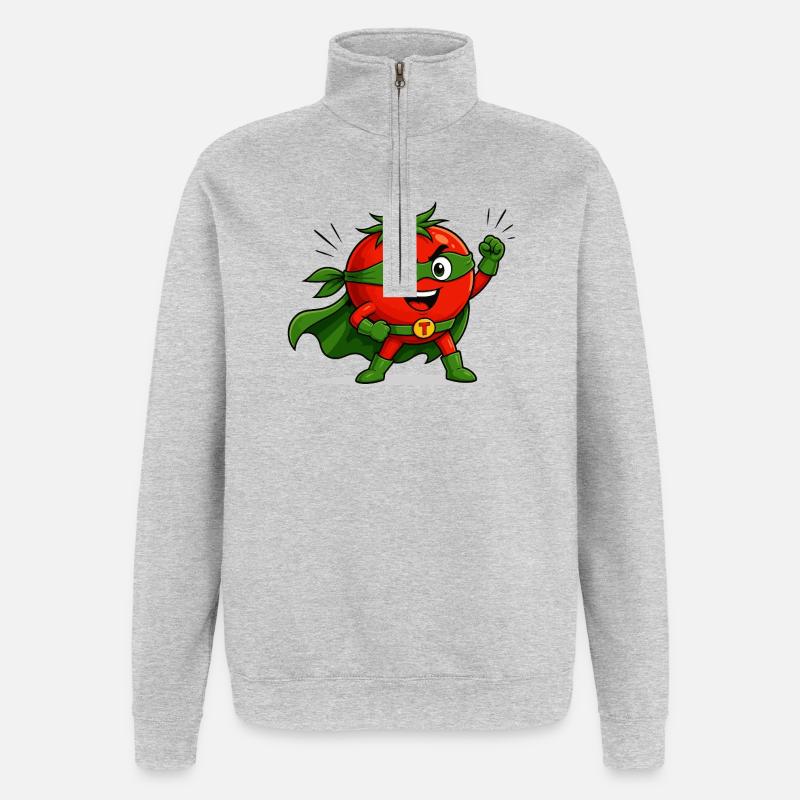Tomate Superheld Comic Motiv - Quarter-Zip-Sweatshirt - Grau meliert