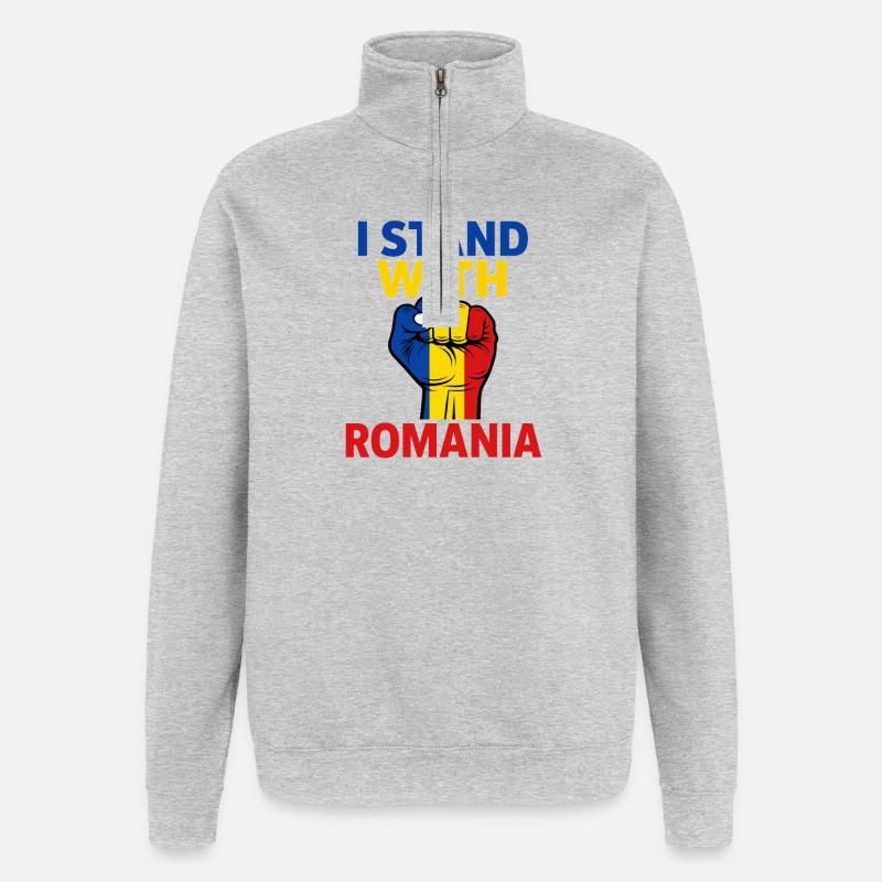 Support for Romania - Quarter-Zip Sweatshirt - heather grey