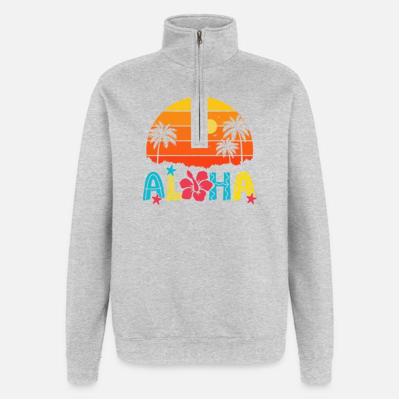Aloha Sunset Palm Hibiscus - Sweat à zip 1/4 - gris chiné