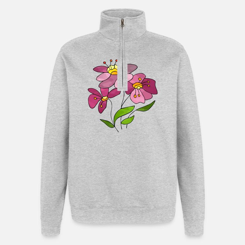 Fleur - Sweat à zip 1/4 - gris chiné