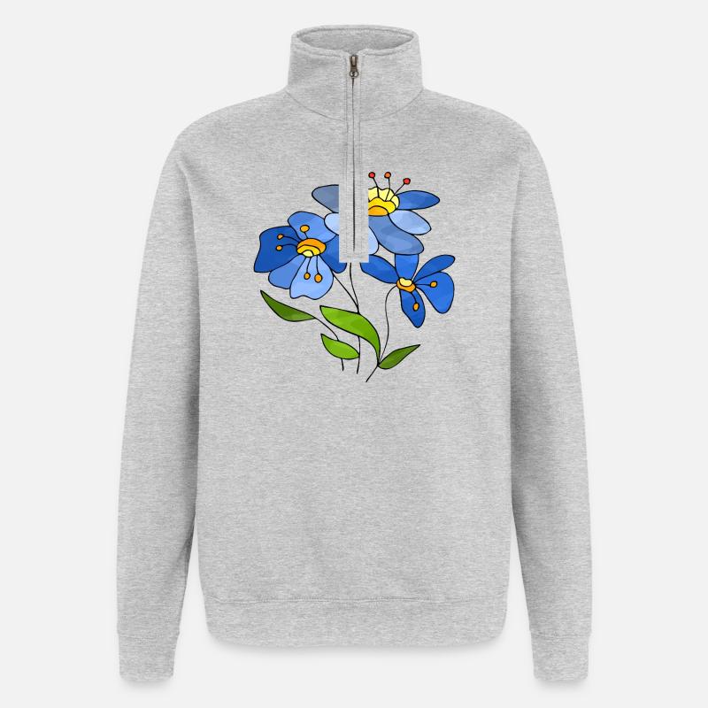 Blumen - Quarter-Zip-Sweatshirt - Grau meliert